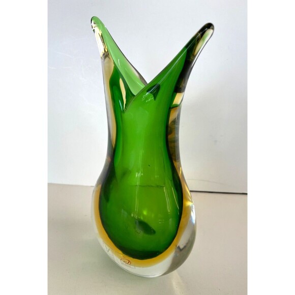 MCM Murano Sommerso Hand Blown Glass Vase 9" Purple Pointed Tips Formia Italy - Picture 16 of 16